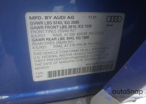 2022 Audi Sq5 Sportback Premium Plus Tfsi Quattro Tiptronic из США, поврежденный, VIN WA124AFY4N2039325